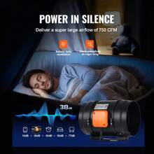 Inline Duct Fan, 8-Inch 750 CFM With Variable Speed Controller, Quiet AC-Motor Ventilation Exhaust Fan For Cooling Booster, Grow Tents, Hydroponics - 黑色 - 查看 4