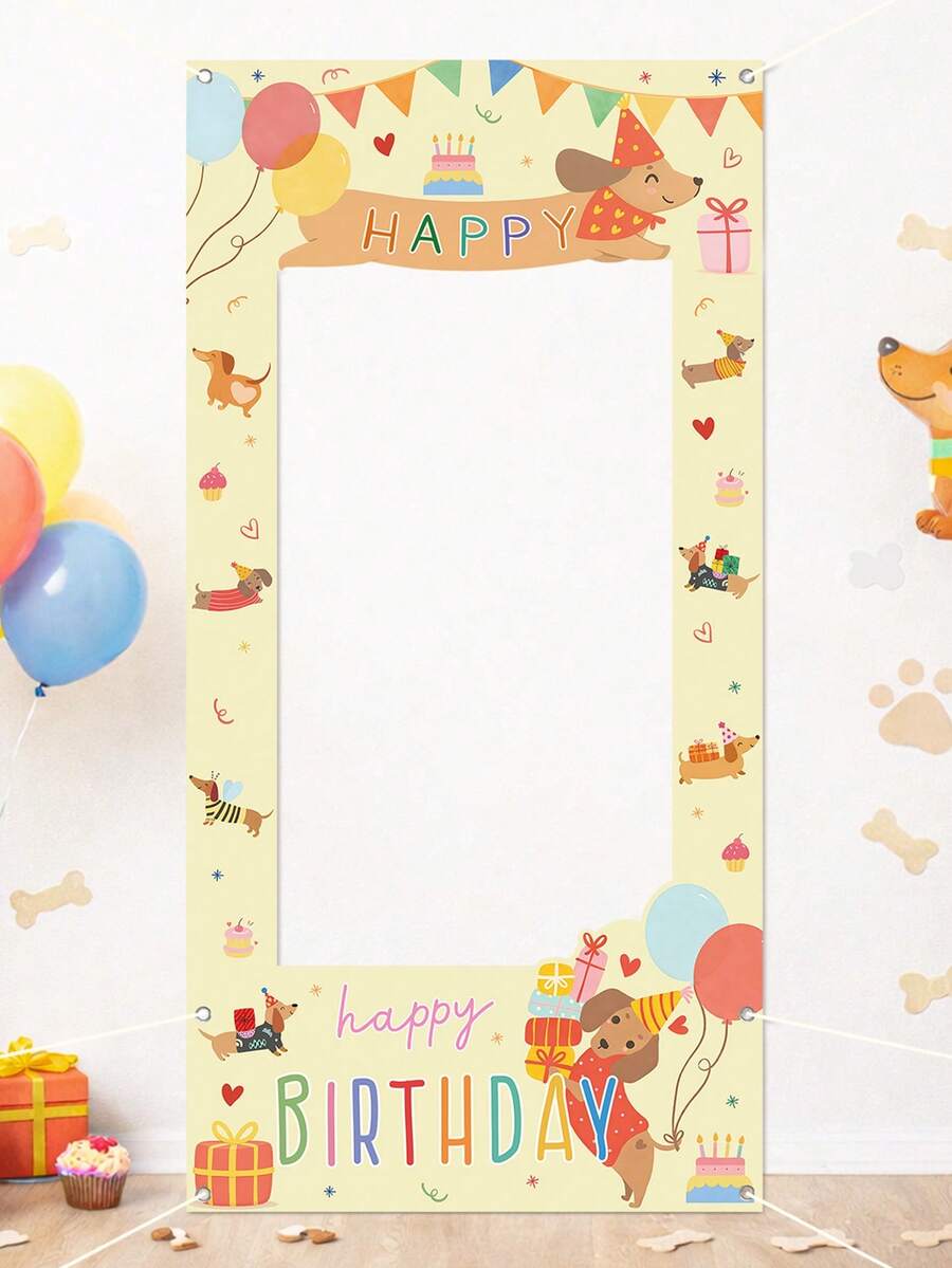 1个腊肠犬生日相框,趣味腊肠犬生日拍照道具,腊肠犬主题派对拍照横幅,乙烯基背景布,生日快乐装饰,一周岁生日派对装饰,生日礼物,节日派对背景用品 - 臘腸狗-生日 - 查看 1