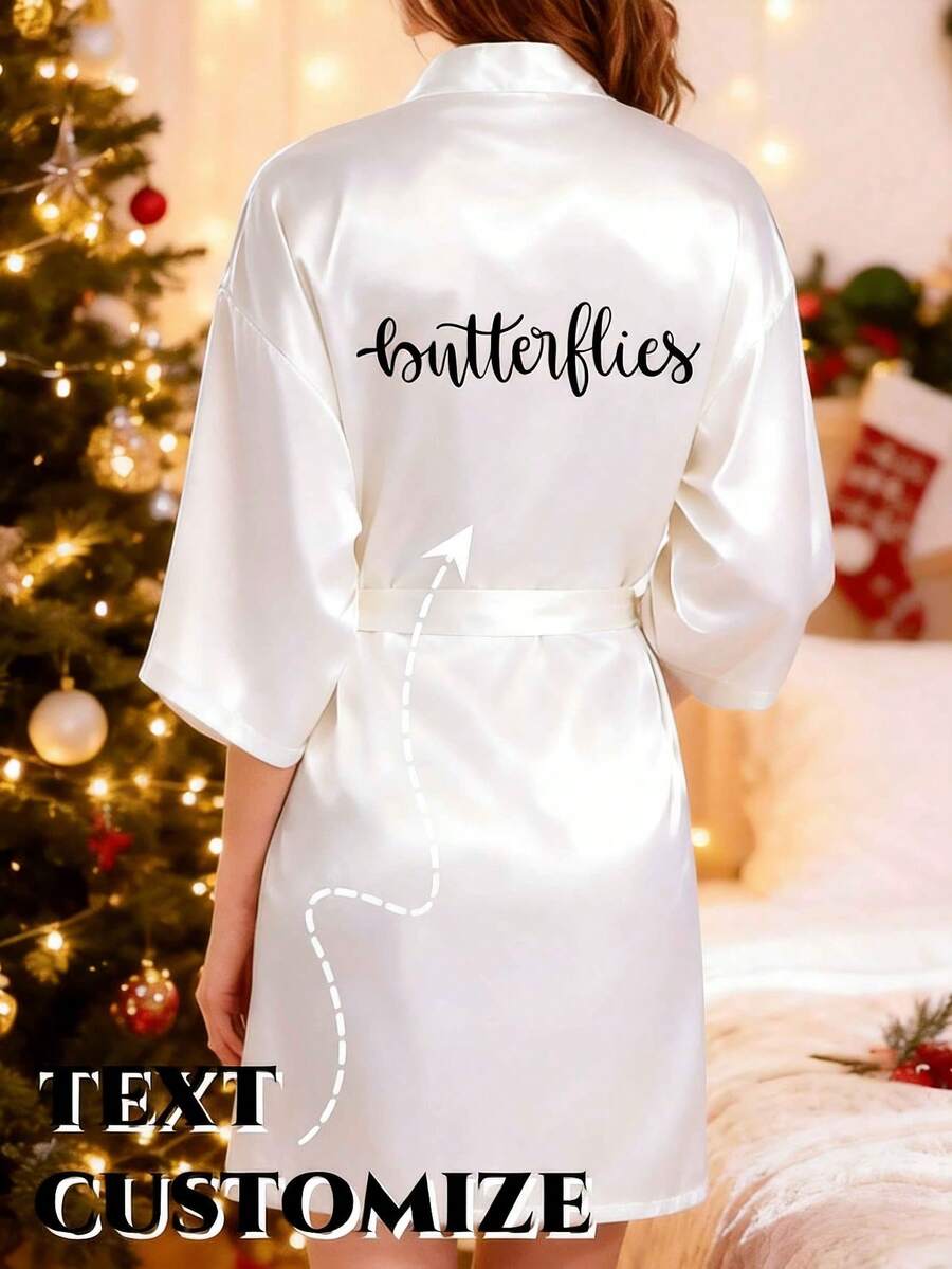 Customized Women's Pink Satin Robe, Personalized Bridal Kimono, Wedding Bridesmaid Valentine's Day Gift