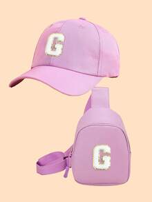 Set de 2 piezas de gorra de béisbol con estampado de letras del abecedario 26 y mochila para niños y niñas, adecuado para uso diario, un gran regalo para volver a la escuela - Morado - Ver 31