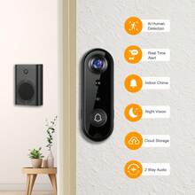 Doorbell Camera Wireless, Support Cloud Storage,Alert, Night Vision, Motion Detection,Two Way Audio,2.4Ghz,Black Chime - 黑色 - 查看 2