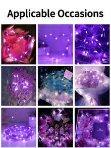 2 PIEZAS Luces de hadas de alambre de cobre LED púrpura de 2-5M con pilas AA (pilas no incluidas) para el Día de San Valentín, Ramadán, boda, dormitorio, decoración de fiesta - Morado - Ver 3