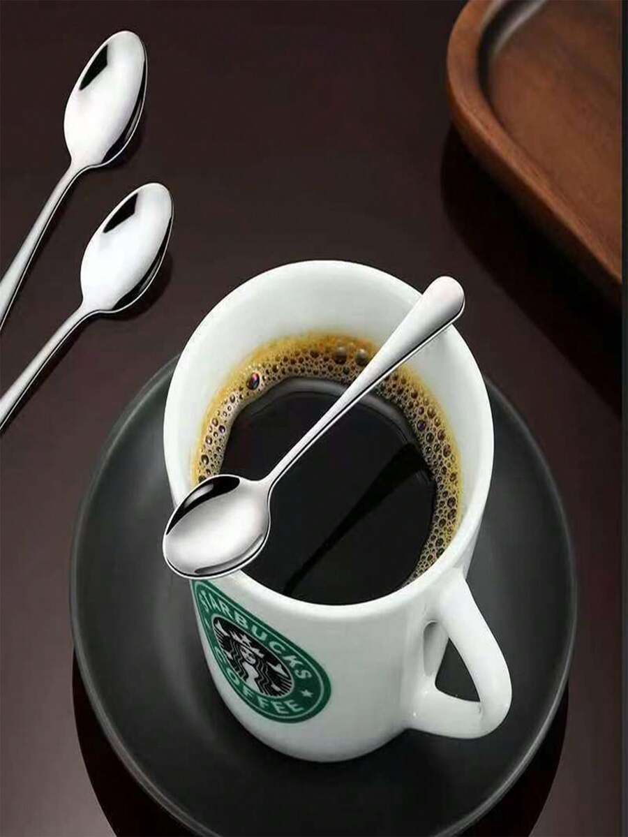 2/6件套 304不锈钢迷你特小勺，3.5英寸短柄调味勺，盐勺，粉末勺，咖啡勺 - 彩色 - 查看 1