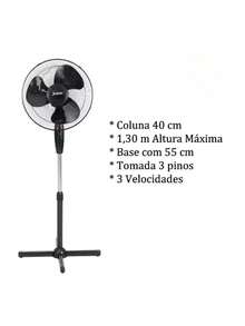 Silent 40cm Pedestal Pedestal Fan With 3 Speeds, 127V And 220V, Adjustable Height, Futuro Brasil - 黑色 127v - 查看 6