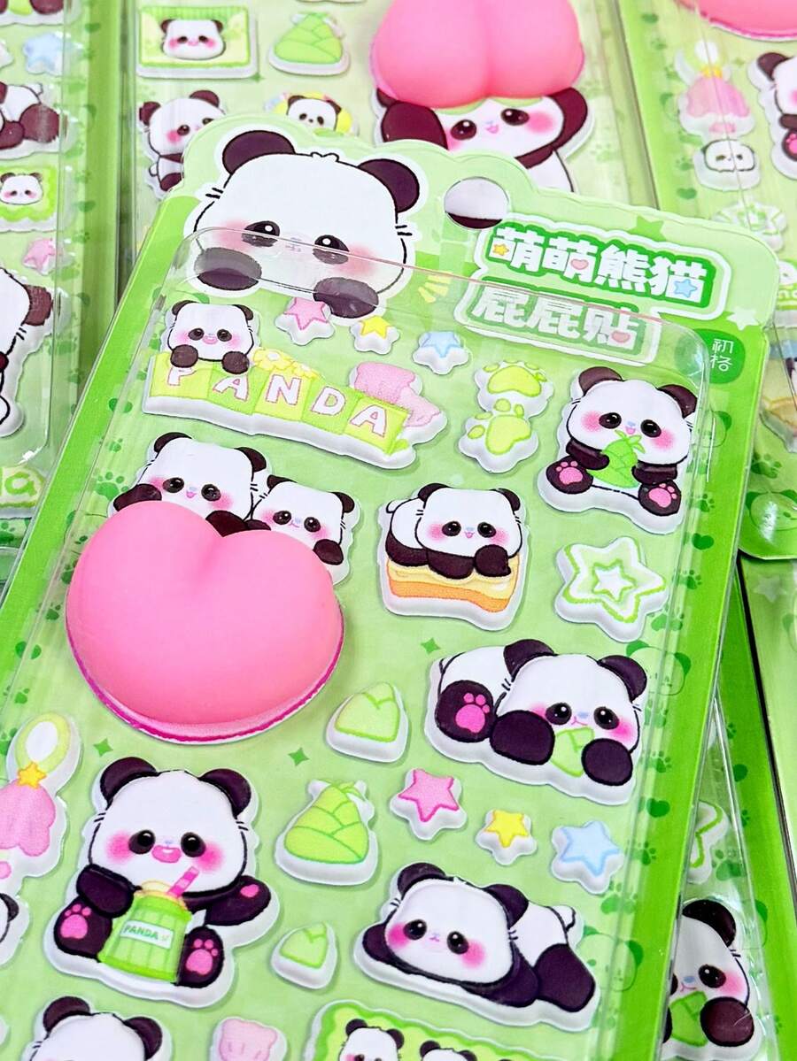 熊猫儿童艺术手工卡通动漫日式贴纸，可重复使用DIY装饰贴纸，儿童互动贴纸，日常装饰贴纸，派对装饰贴纸 - 彩色 - 查看 1