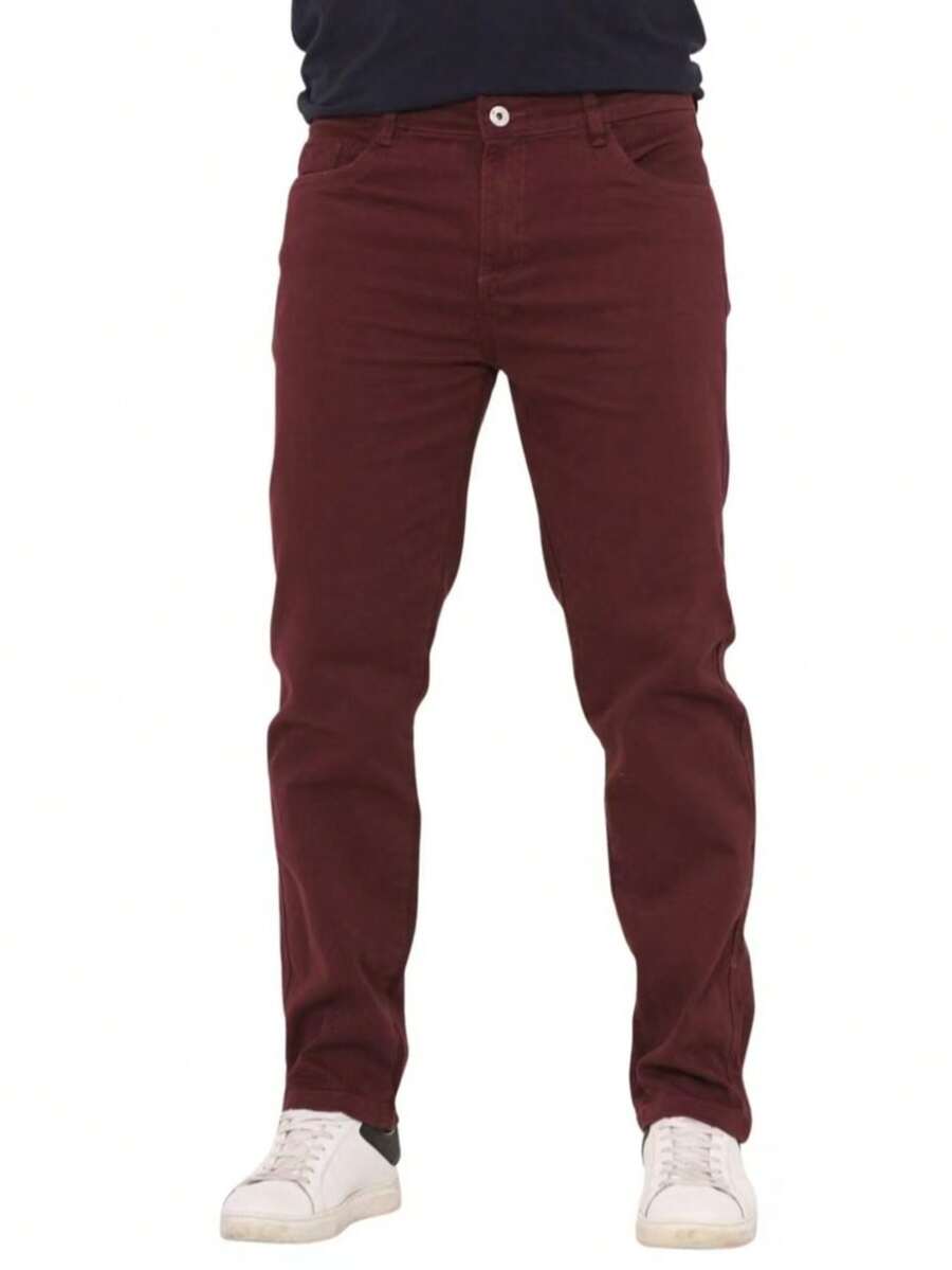 Men's Slim Fit Dress Pants With Welt Pocket And Lycra - 酒紅色 - 查看 1