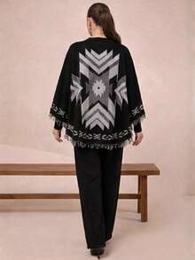 Luxury Women's Knitted Poncho With Long Sleeves, Scarf, Autumn And Winter Style. - màu đen - Xem 4
