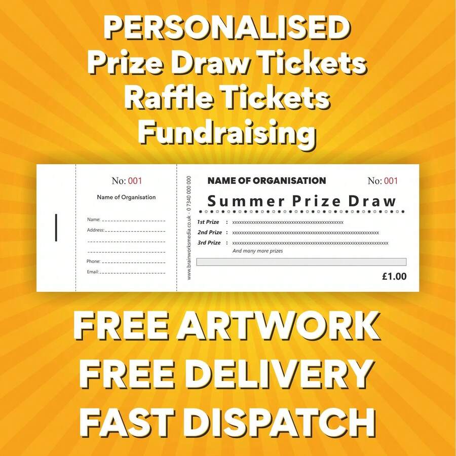 1000 PERSONALISED PRIZE DRAW TICKETS - RAFFLE TICKETS - FUNDRAISING FREE ARTWORK - Multicolor - View 1