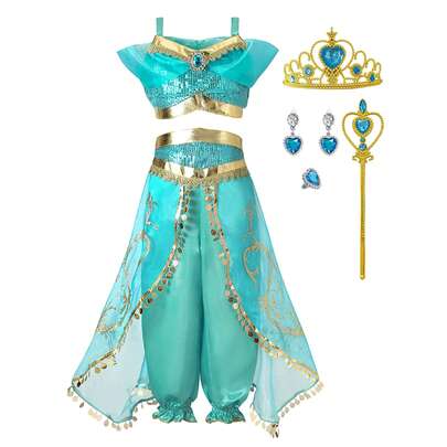 万圣节角色扮演茉莉公主儿童表演服装连衣裙 - 灯和肚皮舞服装