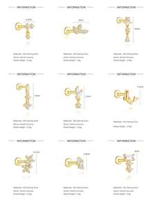 EleRunis 1PC 925 Sterling Silver Flower Marquise Irregular Flat Back Cartilage Helix Piercing Fine Jewelry For Daily Wear Wedding Party Engagement Anniversary Valentine's Day - Gold - View 9