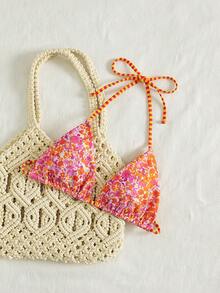 PEPPERMOLLY Bộ đồ bơi Tankini in họa tiết hoa tươi vui nhộn - Đồ bơi ôm sát | Đồ bơi đi biển - Hồng Cam - Xem 3