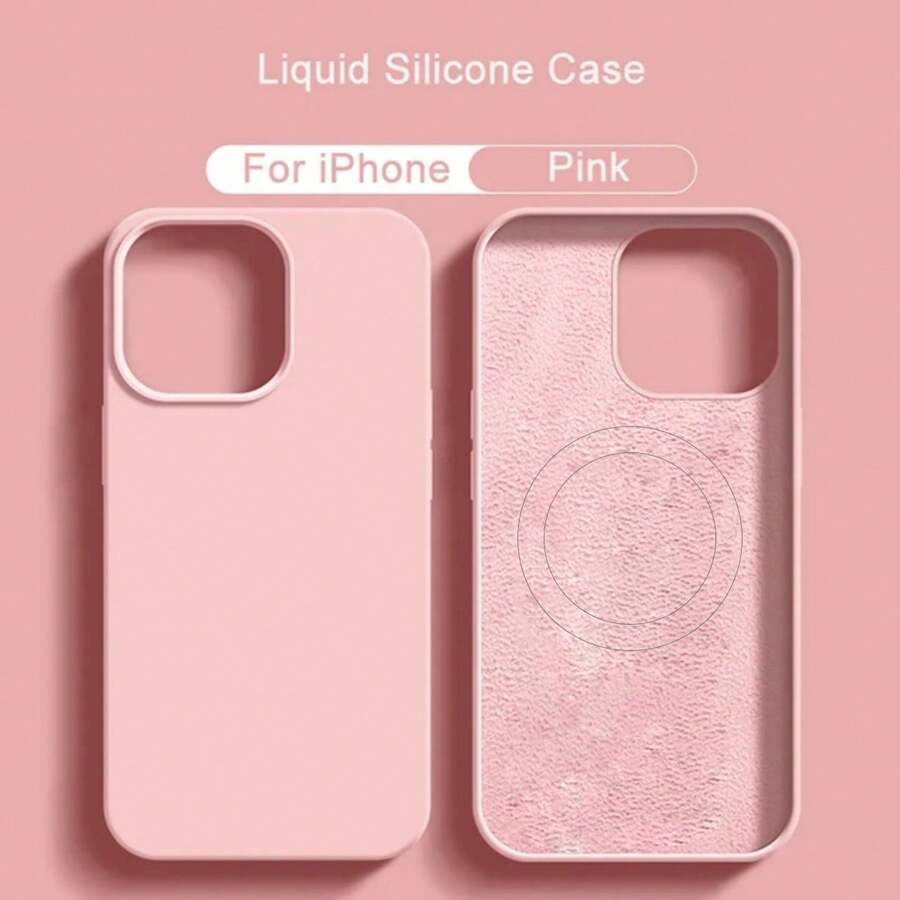 1 ốp lưng điện thoại silicon lỏng cao cấp, tương thích với iPhone 16/11/13/12/14/15 Pro Max Plus, chống sốc, chống nước, chống rơi vỡ và chống trầy xước. - Hồng - Xem 1