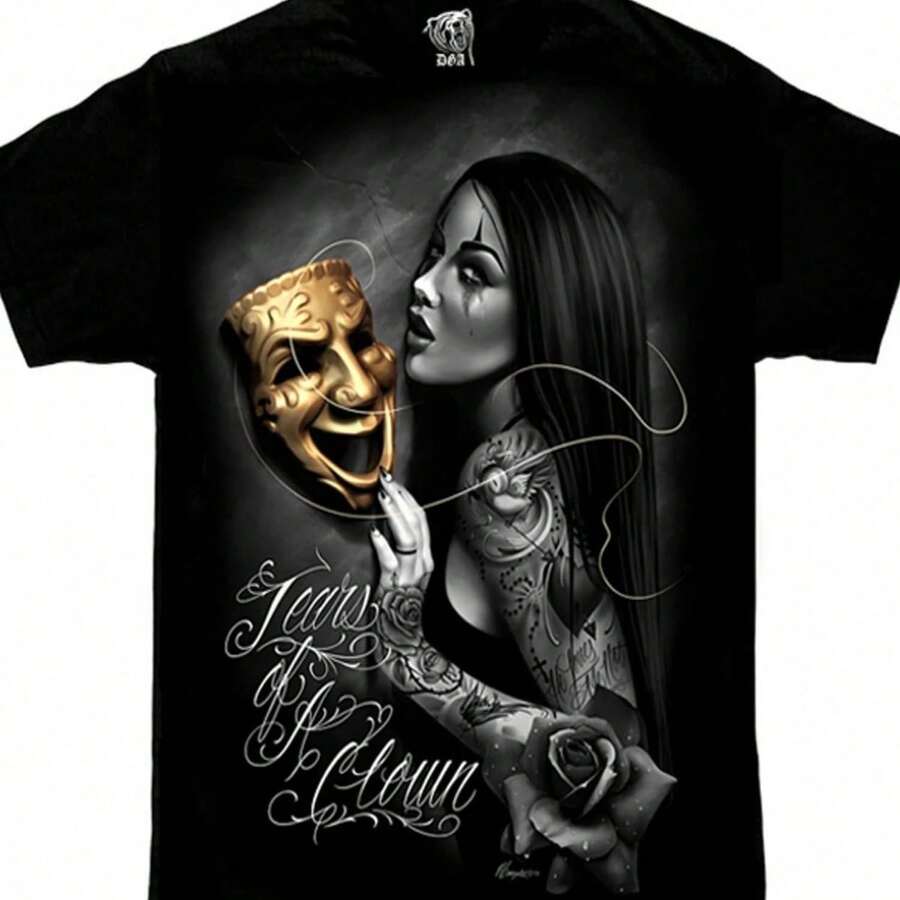 Tears Of A Clown Tattoo Lowrider Homies David Gonzales DGA Art Mens T Shirt - 黑色 - 查看 1