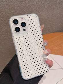 黑色波点大孔白色背景IMD双层透明手机壳，适用于苹果17 Air 16 15 14 13 12 Pro Max/17 16 15 14 Plus 13 12 11 Pro手机，软边硬背保护壳，防摔耐磨，男女通用 - 白色 - 查看 2