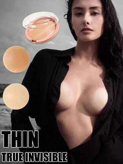 可重复使用女士夏季超薄硅胶胸贴，隐形文胸，女士内衣，粘性文胸，无肩带文胸，便携式胸贴，适合商务旅行、旅游、居家使用，适用于婚纱、泳装、比基尼、正式晚礼服、连衣裙、睡衣等。