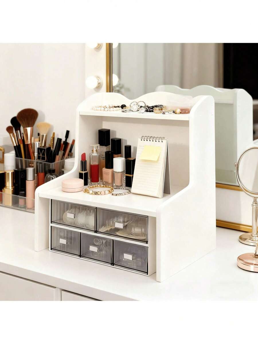 Desktop Wooden Display Rack - Desk Shelf Organizer Desktop Organizer Office Organizer Wooden Desktop Bookshelf Supplies Organizer, Removable And Non-Porous, Multi-Layer Storage Shelves To Make Full Use Of The Space, The Quality Desktop Bookshelf Supplies Organizer Can Be Integrated Into Any Place, Adding Beauty (S-M-L Optional) - Trắng/Nhỏ - Xem 1