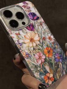 Floral Painted Chiffon Silver Minimalist Fashionable Phone Case Compatible With IPhone 17/17 Pro Max, 15, 16/16 Pro, 15 Pro Max, P13, P14, P11, P12, XS, XR, 7/8, 7/8 Plus, A14, A15, S23 Ultra, A50, A12, A32, A52, A72, A51, A21S, A13, A14, S22 Ultra, S23, A33, A53, S20 FE - Multicolor - View 6