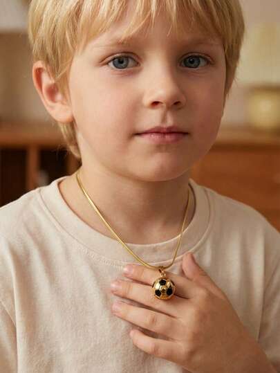 1pc Classic Fashion Gold Stainless Steel Football Pendant Necklace Hip Hop Boy Accessories Dress Up Accessories Party Party Dressing Accessories