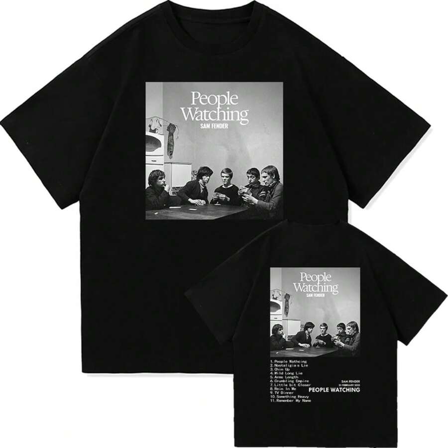 Sam Fender People Watching  Tour TShirt Men/Women Clothing Retro Harajuku High Quality Clothes Pure Cotton TShirts Day Gifts - Black - View 1