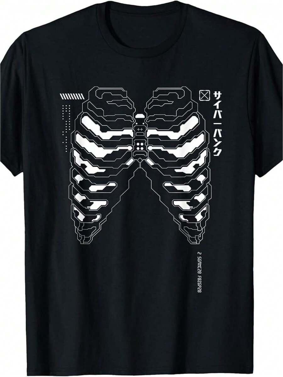 100% 180g Tech Gothic Cyberpunk Samurai Warrior T-Shirt - 黑色 - 查看 1
