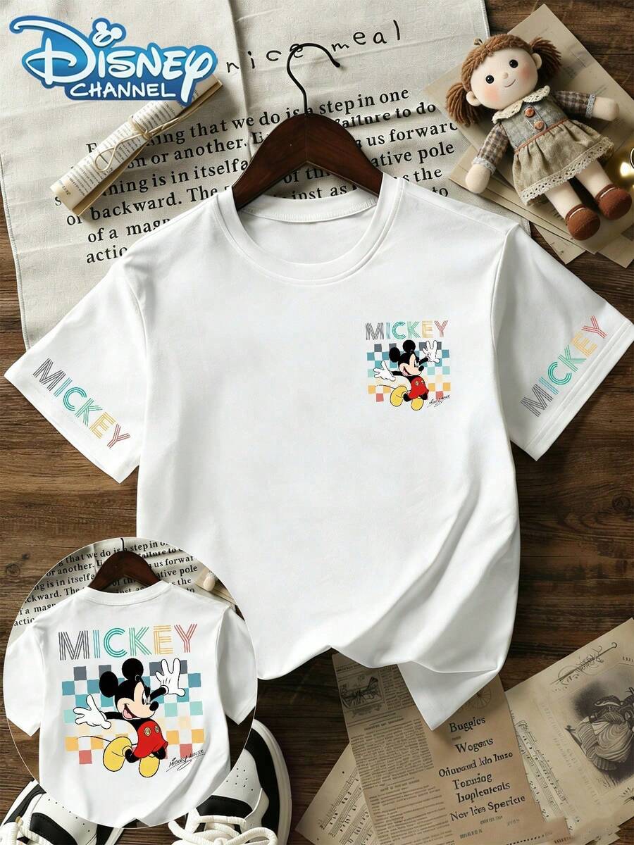 Disney Official License Vibrant Mickey Mouse Pixel Art Kids Fun T-Shirt Lightweight And Versatile Great For Birthday Parties Outdoor Play And Everyday Wear - trắng - Xem 1