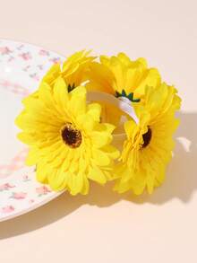 1件装女士时尚波西米亚风黄色雏菊向日葵发圈，适合日常、春夏、海滩度假搭配 - 黃色 - 查看 1