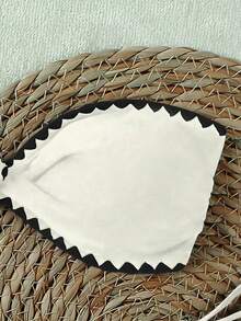 Conjunto de bikini con triángulo y ribete de onda bicolor, minimalista y de alta gama, adecuado para el Día de San Valentín, fiesta de piscina de primavera/verano - Beis - Ver 4