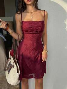 Unadoll Women's Summer Tie Waist Backless Lace Fabric Sexy Elegant Dress, Suitable For Vacation, Date, Party, Wedding, Guest, Valentine's Day - Burgundy - View 6
