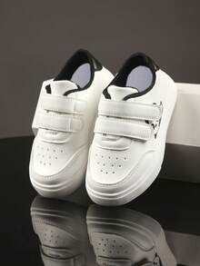 1 par de zapatillas transpirables de diseño sencillo y unisex, con suela blanda antideslizante para bebés y niños pequeños, zapatos de lona versátiles y de moda para niños, adecuados para primavera y otoño - Blanco - Ver 6