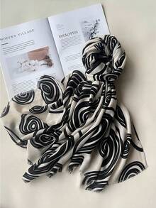 1pc Classic Cute Versatile Retro Minimalist Circle Pattern Scarf, Casual Daily Wear, Suitable For Autumn/Winter, Cosplay, Halloween, Travel, Sun Protection - Black - View 6