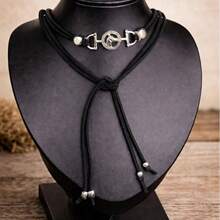 Country Choker Necklace, Leatherette, Horse Pendant, Women's - màu đen - Xem 2
