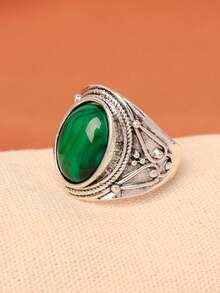 1pc Fashionable Green Series Ring, Oval Shaped Men's Ring, Couple Rings - Green - View 4
