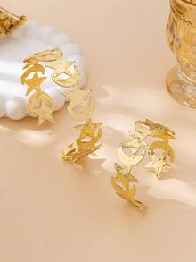 2pcs/Set Fashionable Gold Metal Star & Moon Bracelet & Bangle Set, Suitable For Teenage Girls Daily, Ramadan, Holiday Outfits - Yellow Gold - View 7