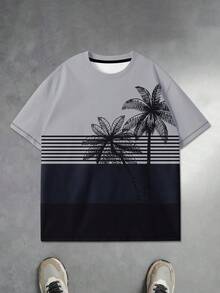 Men's Vacation Casual Colorblock Coconut Tree Print Short Sleeve T-Shirt - Multicolor - View 3