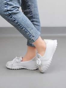 1 Paio di Sneaker Casual Unisex, Scarpe Casual Basse Morbide con Disegno Geometrico e Lacci, Disponibili in Bianco e Nero, Adatte per Escursioni all'Aperto, Uso Quotidiano e Feste in Casa, Scarpe per Bambini e Ragazzi, Suola Morbida in Gomma - Beige - Visualizzare 9