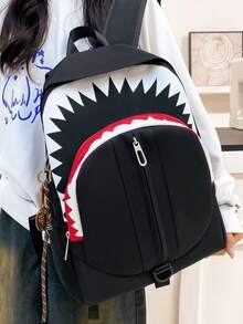 New Luminous Shark Design Backpack, Fashionable Versatile Bookbag, Large Capacity Travel Casual Rucksack - Multicolor - View 2