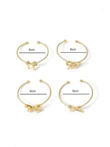 4件套金色蝴蝶结开口手镯套装，法式时尚百搭手链配饰，女士 - 金色 - 查看 6