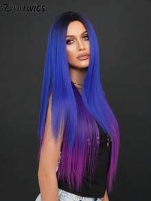7JHH WIGS Tóc giả dài thẳng ombre xanh hồng cho nữ 30 inch, kiểu dáng thanh lịch, bồng bềnh không mái, rẽ ngôi giữa, sợi tổng hợp chịu nhiệt rất mềm mại, tóc giả đẹp, đầy đặn, thích hợp cho các cô gái thời trang, anime hoặc hóa trang cosplay, lễ hội âm nhạc, khiêu vũ, tiệc tùng, thời trang đường phố. - Màu xanh ombre - Xem 5