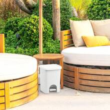 Mini 6L Step Pedal Trash Can - Wicker Design, Hidden Mechanism, Durable Plastic, Ideal For Desktop, Countertop, Pet Waste/Dog Poop - White - White - View 5
