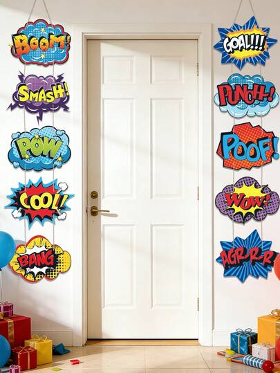 1 Set Super Hero Themed Paper Door Hanging Decor, Super Hero Themed Birthday Party, Home Decor, Room Decor, Super Hero Wedding Decor, Party Background Decor, Boys Birthday Party Banner, Super Hero Party Photography Props, Superhero Pajama Party Supplies, Party Favors