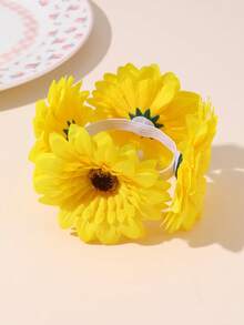 1件装女士时尚波西米亚风黄色雏菊向日葵发圈，适合日常、春夏、海滩度假搭配 - 黃色 - 查看 5