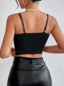 Vexica 女士复古奢华蕾丝镂空吊带背心，带衬垫的短款文胸，适合鸡尾酒会、晚宴和正式场合穿着。 - 黑色 - 查看 7