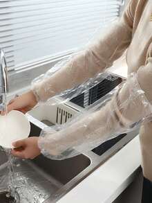 200pcs Disposable Plastic Sleeve Covers, Transparent, Waterproof, Dustproof, Oil-Proof, Stain-Resistant, For Kitchen, Household Cleaning, 50/100/200pcs - Multicolor - View 8