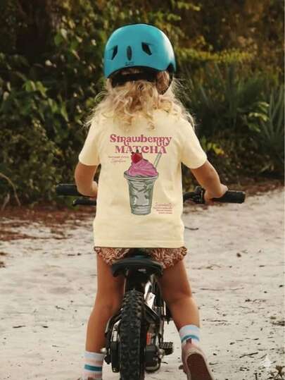 1pc Girls Casual Printed Round Neck Short Sleeve T-Shirt, Summer Student Wear - And Versatile T-Shirt Brings Joy And Happiness To Every Child!