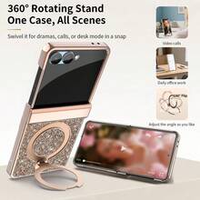 ALuoQ Luxury Rhinestone Electroplated Phone Case With Magnetic Spring Hinge Protection, Includes Anti-Peep Screen Protector, 360° Rotating Phone Stand, Supports Wireless Charging, Compatible With Samsung Z Flip 6 7 Full-Body Shockproof Protective Cover - Blue - View 8