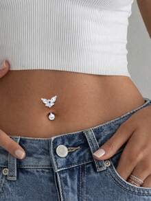 1 pieza Anillo de ombligo de plata de ley 925 con mariposa, joyería colgante de piercing de ombligo con CZ para mujeres - uña del ombligo - Ver 5