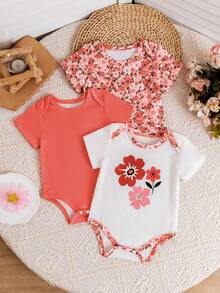 3件套时尚女婴圆领宽松连体衣，新生儿服装 - 彩色 - 查看 1