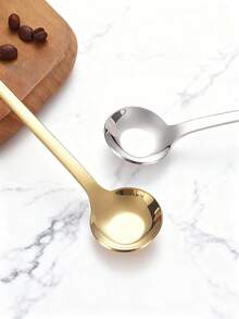 1/5 piezas Cuchara pequeña plana y redonda de acero inoxidable, cuchara creativa para revolver postres/café, cuchara para condimentos del hogar - Plateado - Ver 3