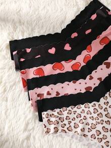 8pcs/Set Women's Seamless Leopard Print & Solid Color Wavy Trim Triangle Panties, Comfortable Smooth Fabric - Multicolor - View 6