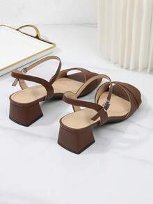Women's Sandals With Classic High Heels, Open Toe, Ankle Strap, Backless Strap Thick Heel Mid-Heel Fashion French Style Sandals - Brown - View 3